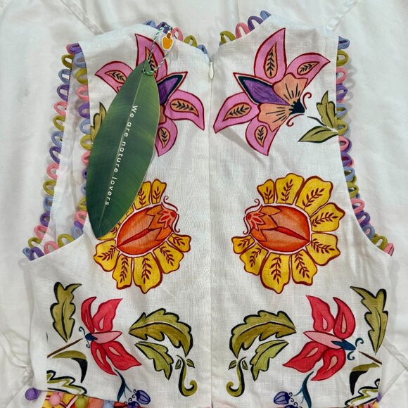 FARM Rio Off-White Floral Insects Euroflax™ Premium Linen Maxi Dress - NWT -- XS - Picture 6 of 7